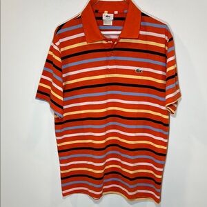 Lacoste Men's Polo Shirt - Orange and Blue Stripes